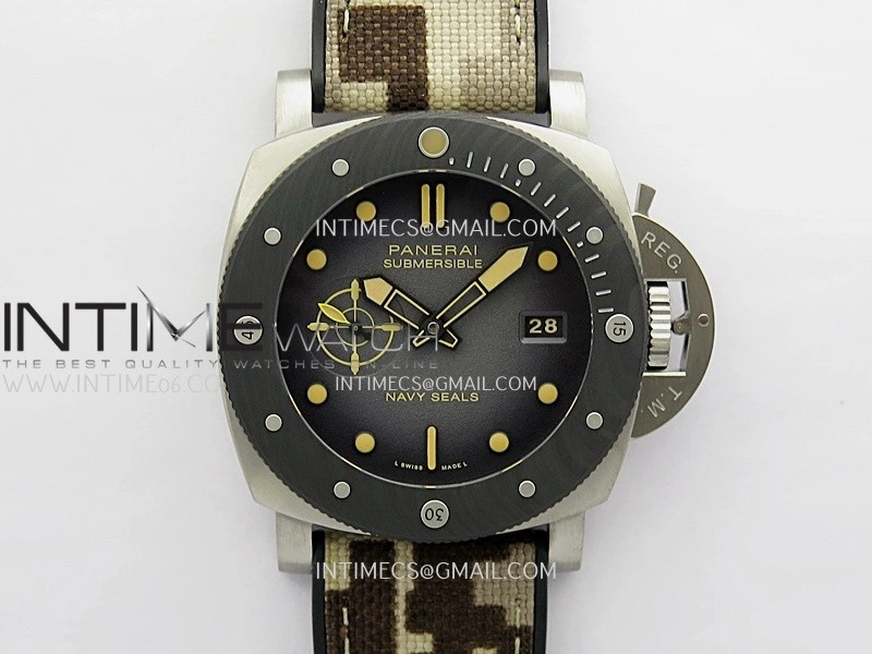 PAM1669 Carbotech 47mm VSF 1:1 Best Edition Ombre Black Dial Blue Markers On Camouflage Strap P.900 Clone